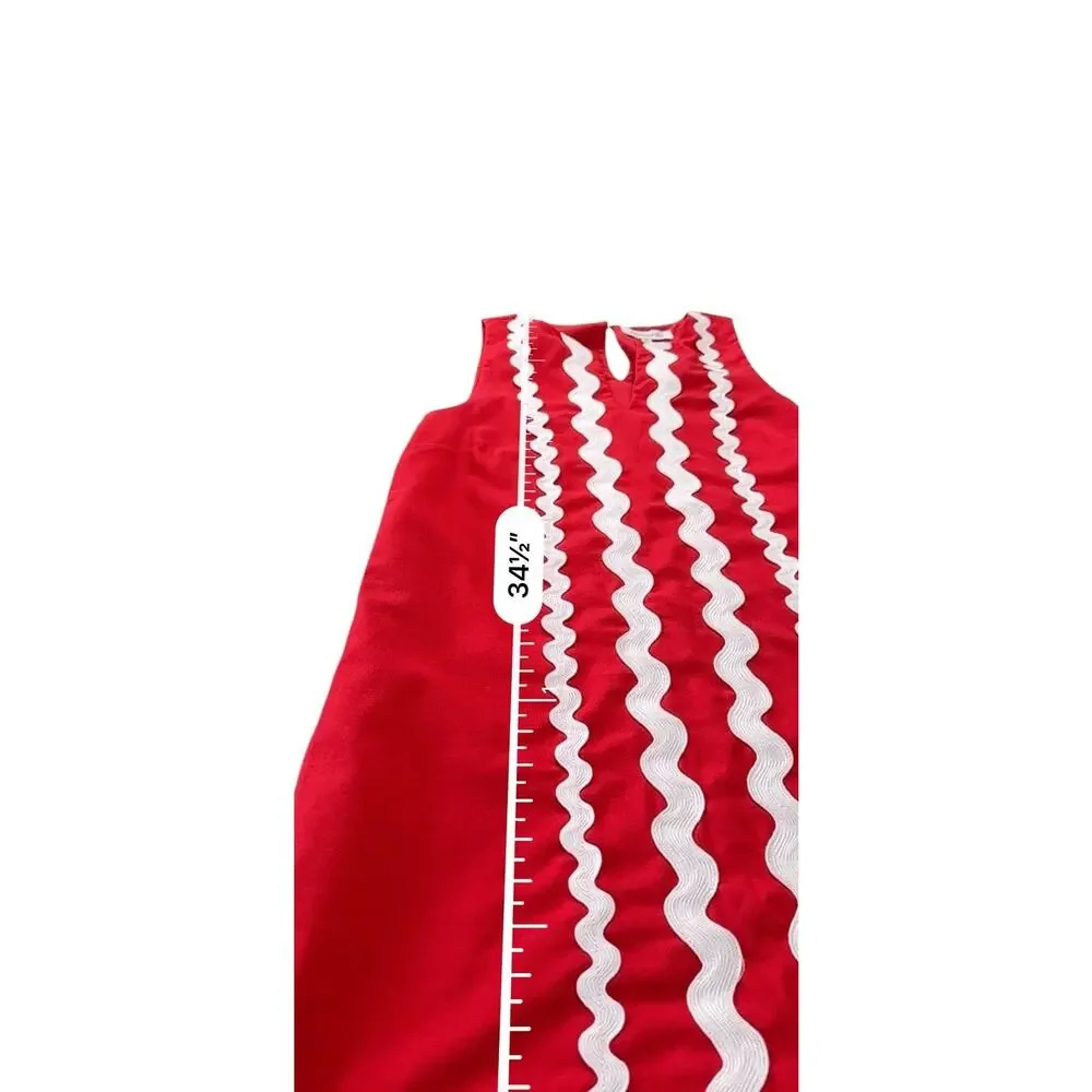 Prosperina Gigi Red Ric Rac Cotton Shift Mini Dress size Small - Picture 12 of 14